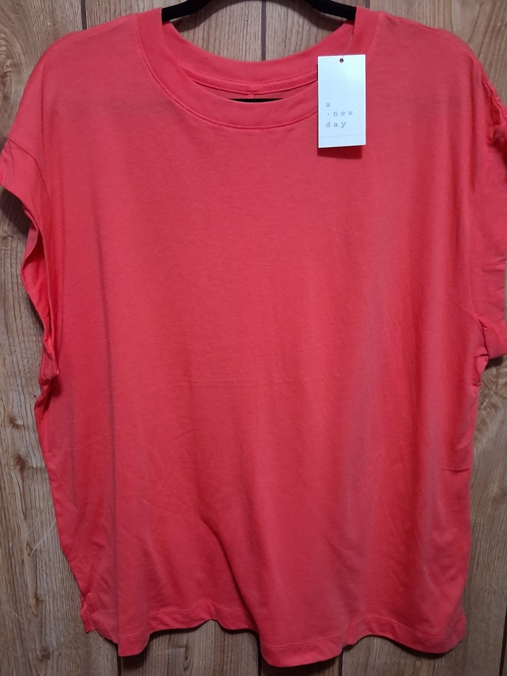 New Coral Cap Sleeve Tee XXL Cotton Blend Blokecore Boyfriend Style Colorful